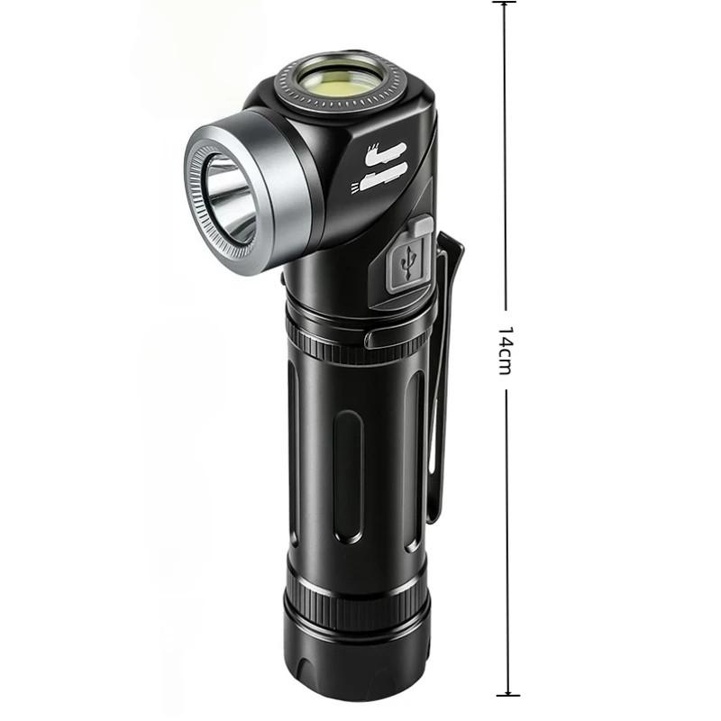 Rechargeable LED EDC Flashlight with 90° Rotate Head Pocket Torch Magnetic Base for Camping, Working, Outdoor, Hiking, Emergency