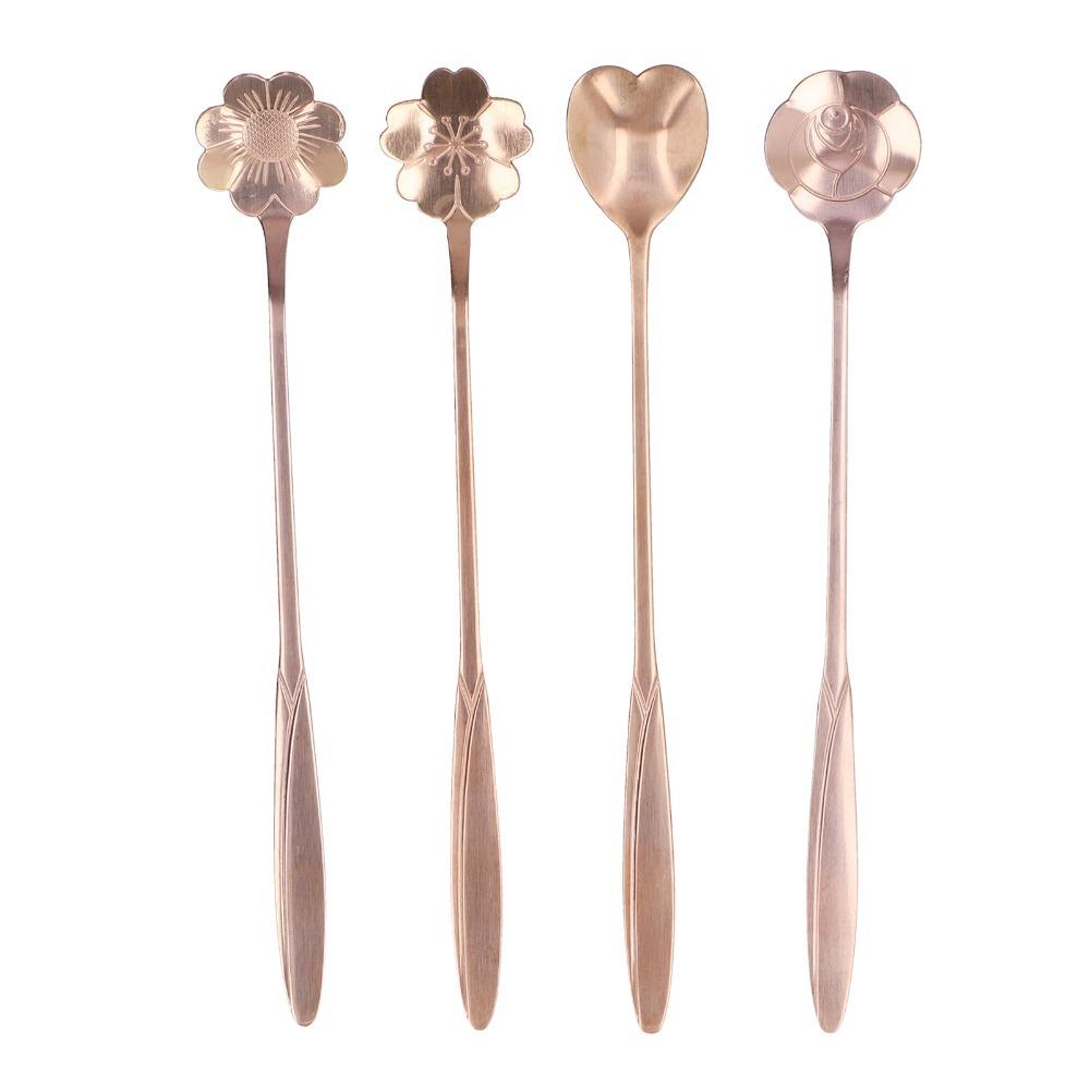 4Pcs Multi-color Coffee Mixing Spoon Rustless Steel Decorative Scoop Afternoon Tea