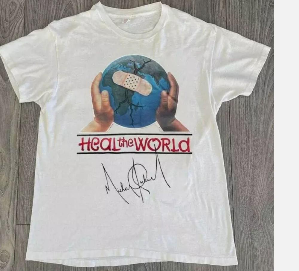 

Футболка с автографом Майкла Джексона Heal The World, Графическая футболка Майкла Джексона, Унисекс футболка XL