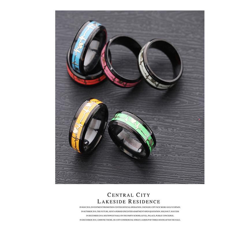 Leuchtender EKG-Ring aus Edelstahl, Versprechen, Herzschlag, leuchtender Schmuck für Männer und Frauen, Paarringe als Geschenk für Freunde