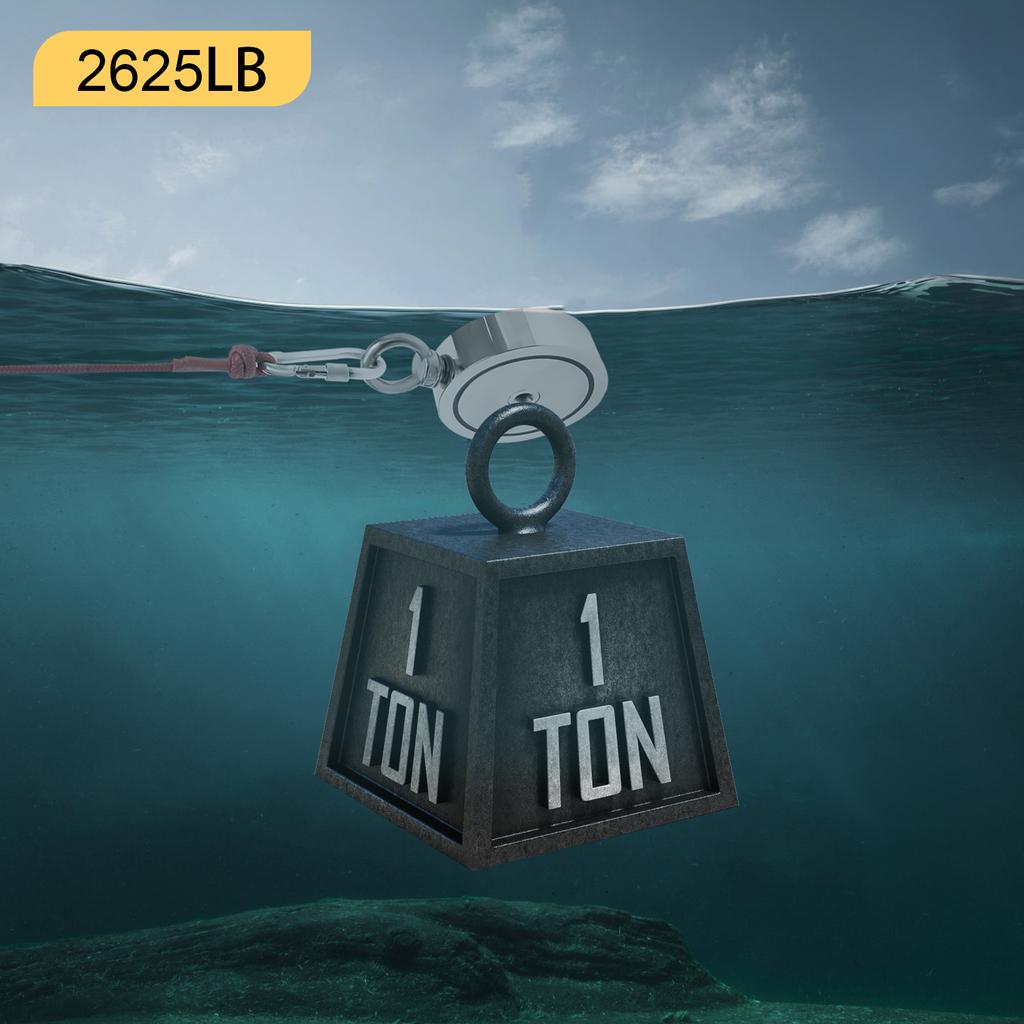 Double Sided Fishing Magnet Kit W /Rope,Gloves & Grappling Hook, 1190kg Pulling Force Complete Retrieval Set for Metal Detecting