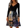 Women's Vintage Casual Halloween Dress with Long Sleeve V-Neck and Blood Drop Print