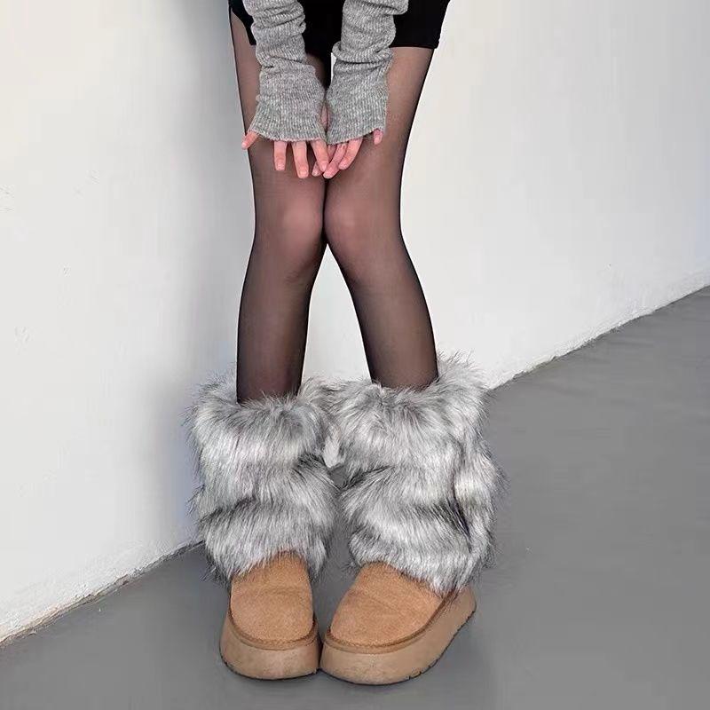 Retro Modern Brown Fur Shoe Covers Imitation Fur Boots Socks Millennial Style Hot Girl Leg Covers Autumn and Winter