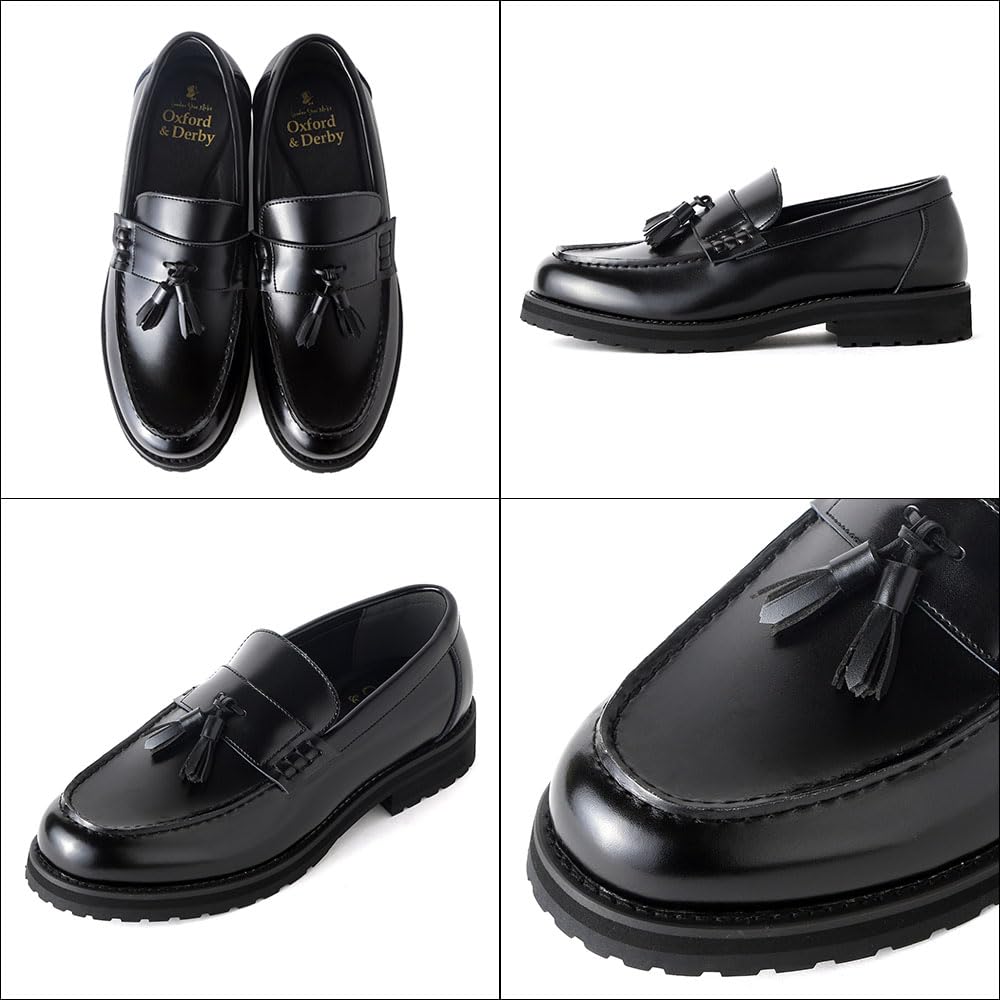[London Shoe Make Co., Ltd.] Tassel Loafers, Men's Leather, Tank Sole, +4.5cm Platform, Leather Shoes, Suitable for Business and Casual Wear, 9012 Bla