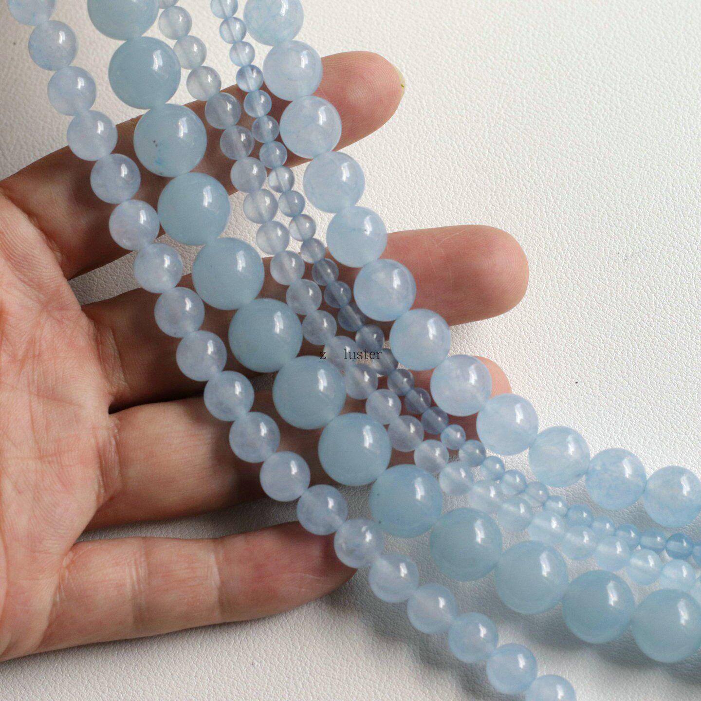Aquamarine Lotus Root Jade Bead Necklace & Bracelet DIY Set