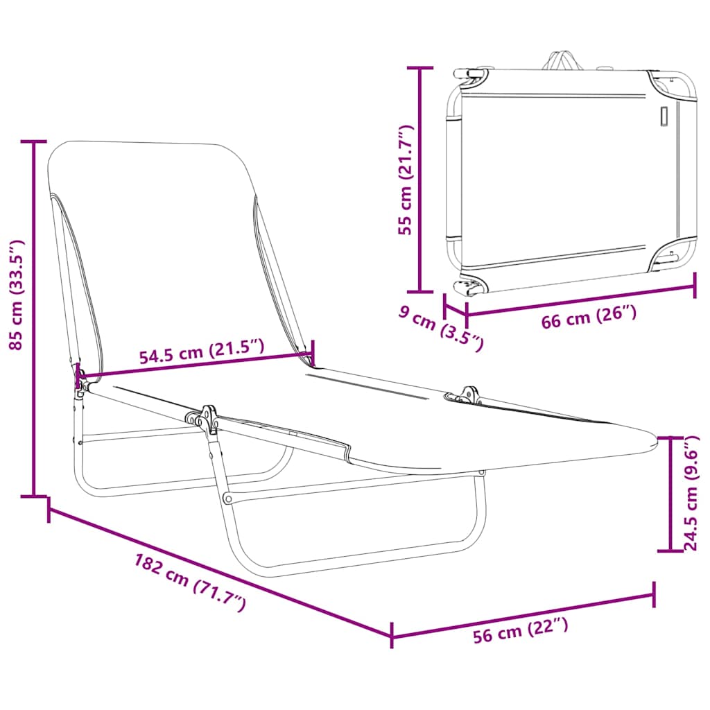 Folding Sun Loungers 2 pcs Steel and Fabric with Leaf Pattern