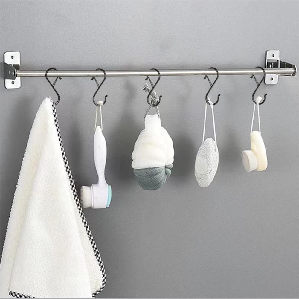 20pcs Set S-Shape Hooks with Safety Buckle Heavy Duty Black Closet Hooks Kitchen Pot Rack Hooks Multi-function Metal S Hooks