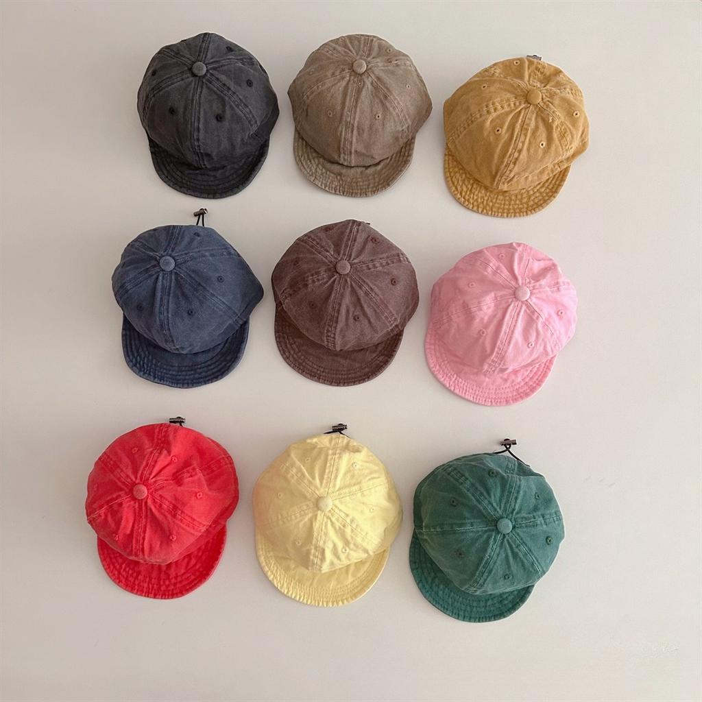 Japanese New Children'S Retro Washed Soft Brim Concave Cap Boys And Girls Baby Candy Baseball Cap
