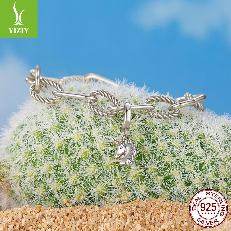 Opening And Closing Unicorn Pendant S925 Silver Beaded Direct Sales Diy Bracelet Bead Accessories