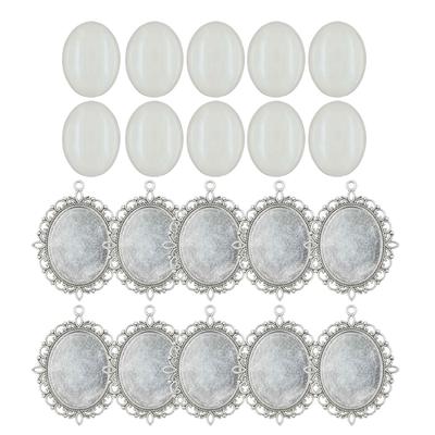 Set da 10 Portagioie in Lega Metallica Ovali Fai da Te Basi Ciondolo Vintage Vuote con Cabochon in Vetro Trasparente
