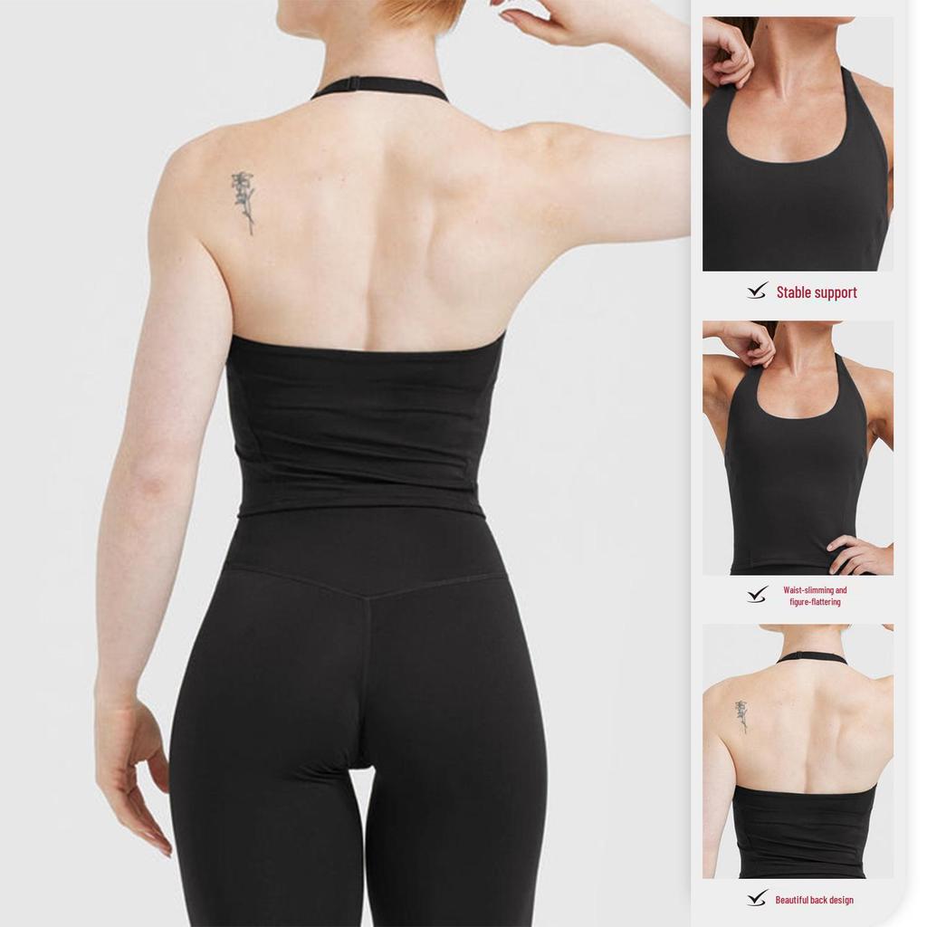 Cross-Border U-Neck Halter Top: Women's Quick-Dry Built-In Bra Yoga Vest for Sport & Fitness