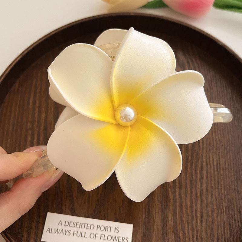 New Bohemian Yellow Plumeria Flower Pearl Headdress Hair Clip Claw Women Girls New Grab Back Of The Head Hair Accessory