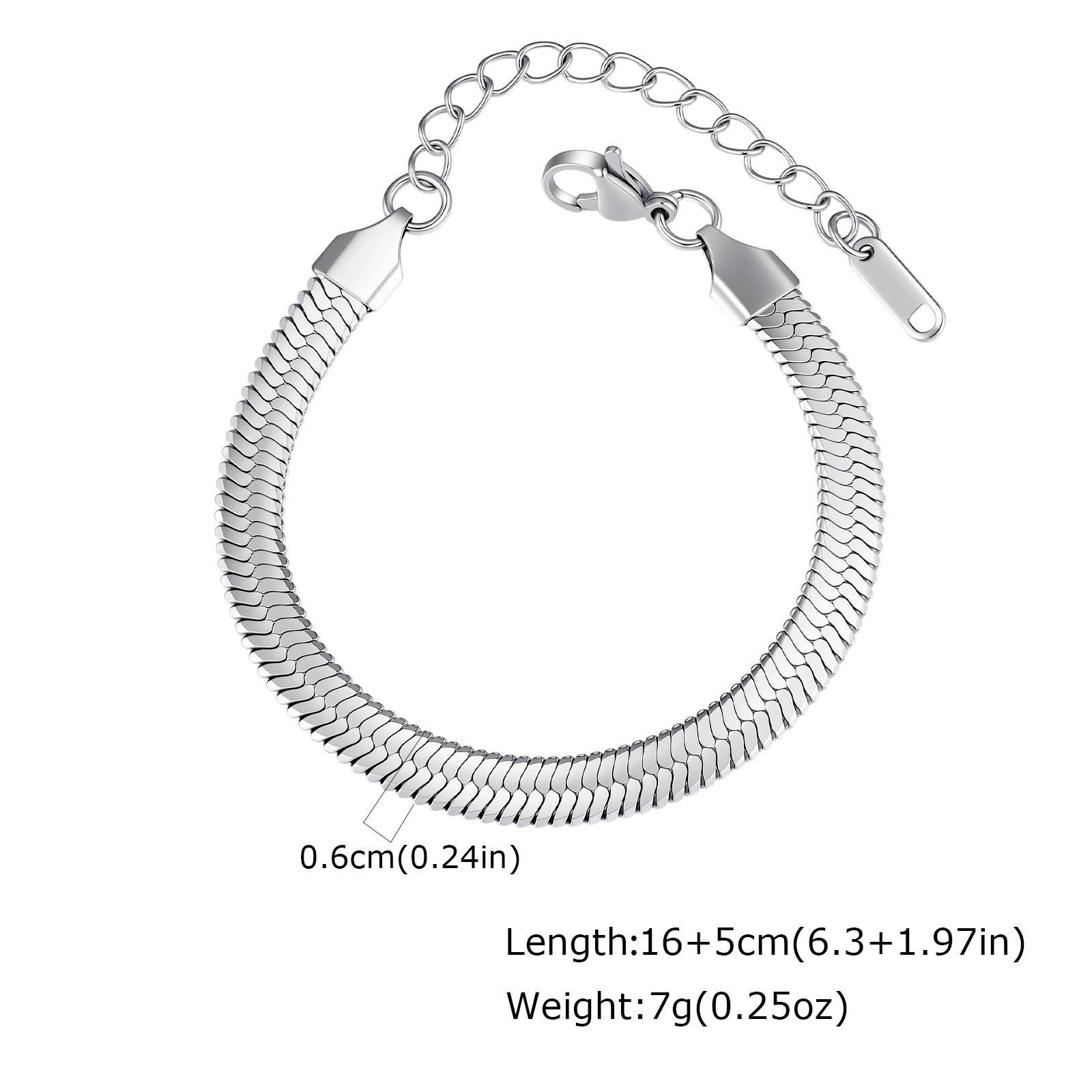 Minimalist Stainless Steel Snake Bone Chain Bracelet for Women Silver Color Flat Herringbone Link Bracelet Waterproof Jewelry