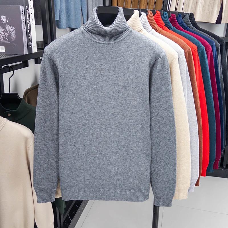 Autumn Mens Knitted Turtleneck Sweater Slim Fit Long Sleeve Anti-pilling Pullover Solid Color Trend Men Streetwear