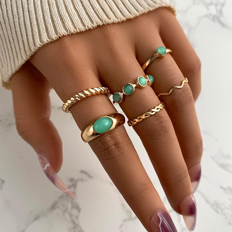 Vintage Gold Silver Color Geometric Rectangle Round Rings Set for Women Men Fashion Snake Sun Leaves Rings Jewelry Gift