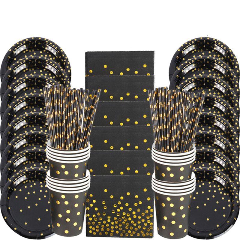 Elegant Black Gold Stamping Party Tableware Supply Perfect For Weddings Birthdays And Baby Showers