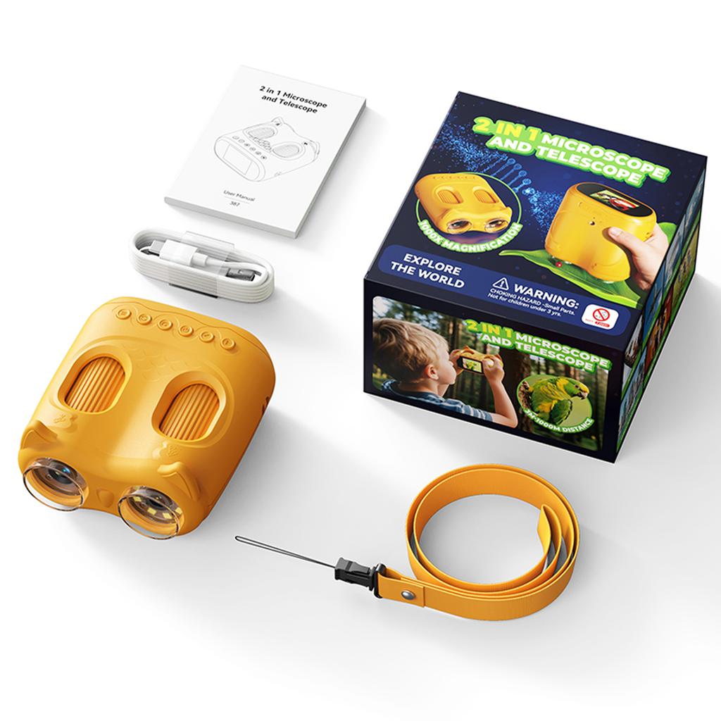 2-in-1 Kinder Fernglas Mikroskop mit 2 Zoll IPS-Bildschirm 1000x Zoom Mini Handheld Mikroskop Kamera Jungen Mädchen Festival Geschenke