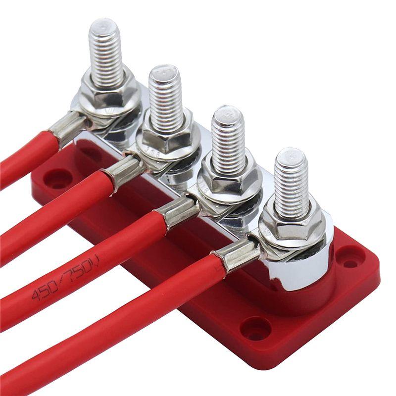 AAAF 600A Bus Bar 4-Stud (3/8 Inch) M10 High Current Copper Busbar Terminal Block Marine DC 12V 24V 48V With Cover