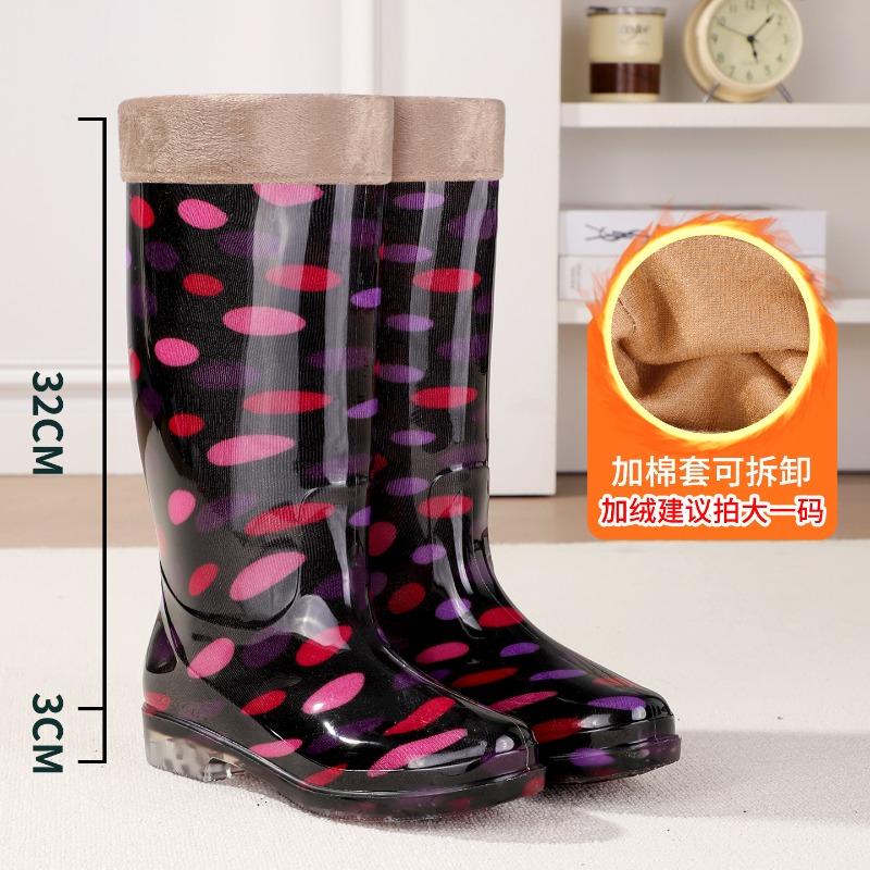 Water Shoes Rain Shoes Female Adult Tall Rain Boots Water Boots Velvet Warm Fashion Non-slip Waterproof Work Shoes Long Tube Cotton