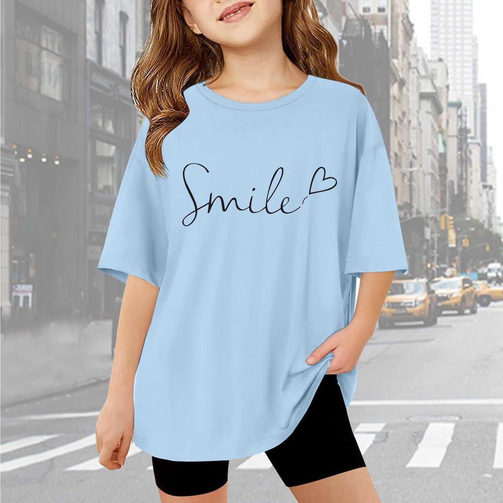 Kids Cute Fashion Short Sleeve Round Neck Floral Printed Casual T-Shirt Top