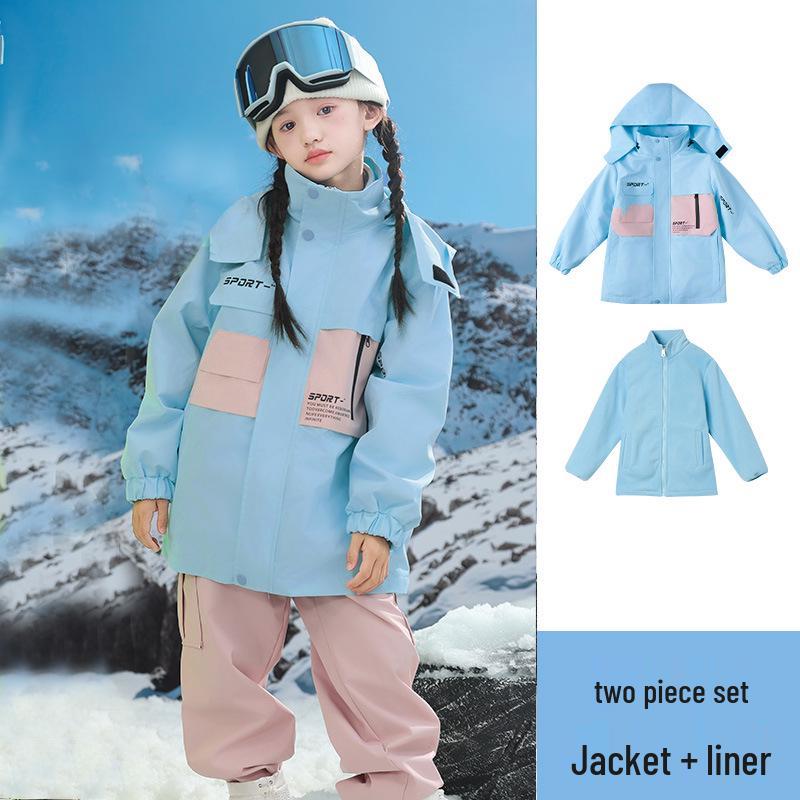 Kids' Thickened Ski Suit Set: Warm DuPont, Three-Proof Mountaineering Jacket for Boys & Girls, Primary School Students, Three-Piece.