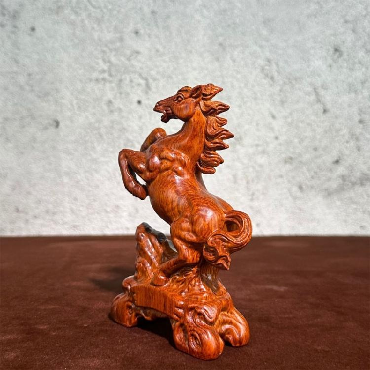 Wood Horse Statues Positive Energy Good Luck Showpiece Collectible Figurines Animal Sculptures for Home Office Decors