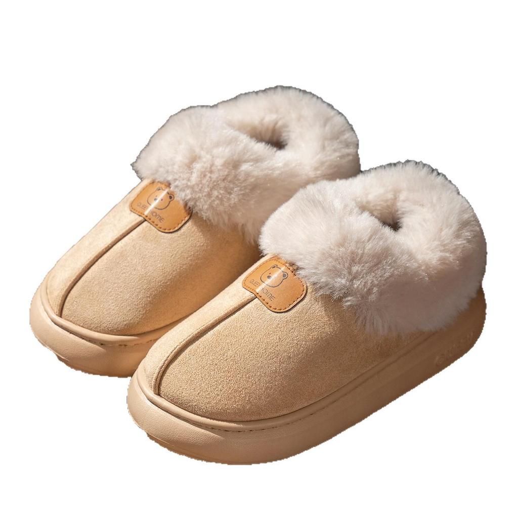 Women's & Men's Warm Fluffy Cotton Slippers: Non-slip, Thick Sole, Closed Heel for Indoor/Outdoor Use (Autumn/Winter).