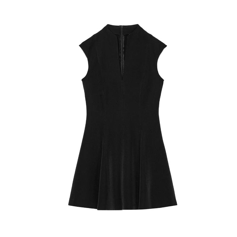 Summer Women's A- Line Hem Sleeveless Crepe V Neck Simple Graceful Mini Dress 2242620