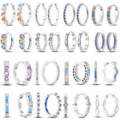 925 Silver Minimal Circle Hoop Earrings For Women Colorful Purple Blue Zircon Round Circular Big Earrings Classic Fine Jewelry