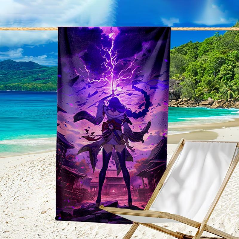 1pc Genshin Impact Beelzebul2 Beach Towel, Beach and Seaside Swimming Pool Equipment, Fashion Pattern, Rectangular, Travel Essentials
