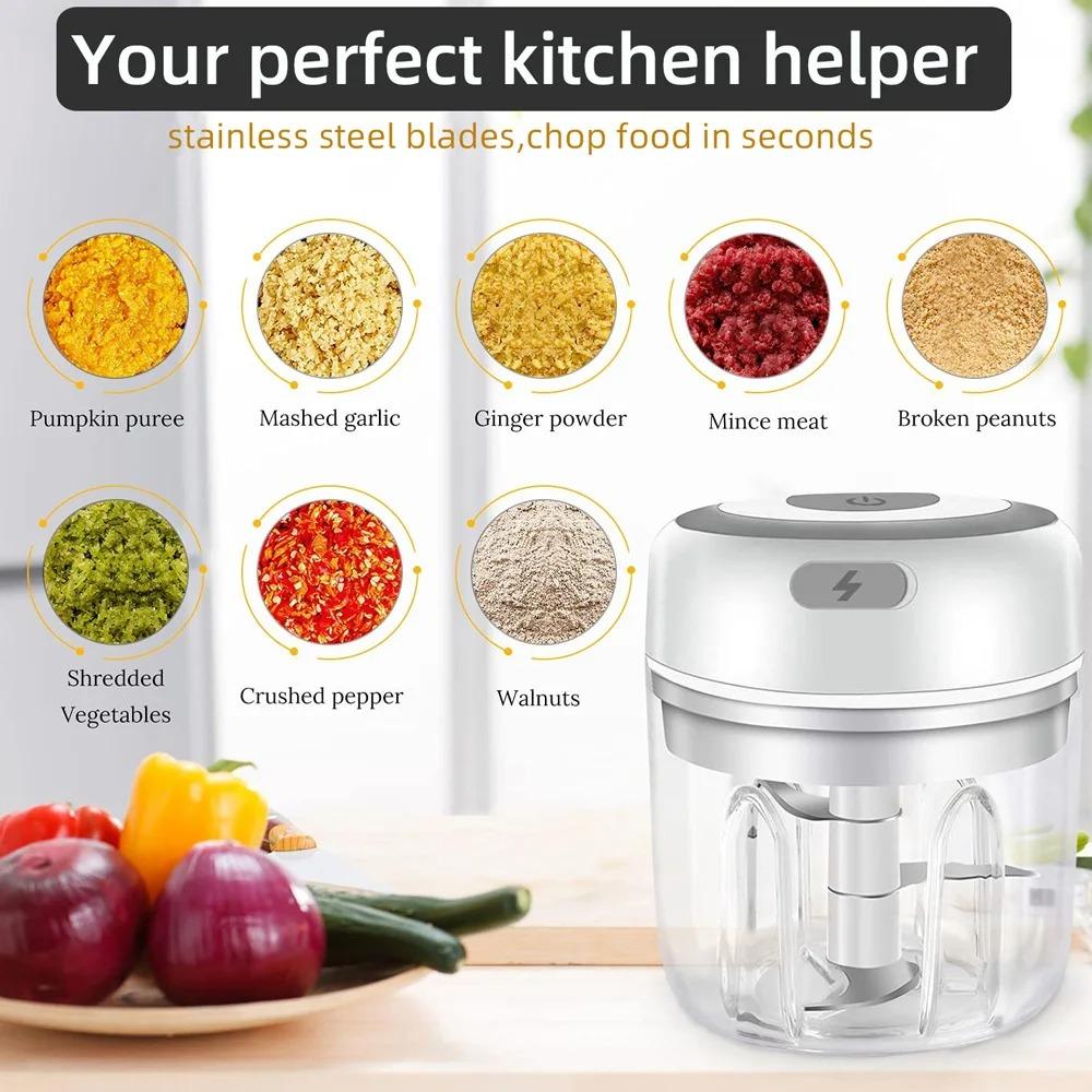 Electric Mini Food Chopper 100/250ml Rechargeable Small Food Processor for Garlic Onion Herb Veggie Ginger Fruit Puree Blender