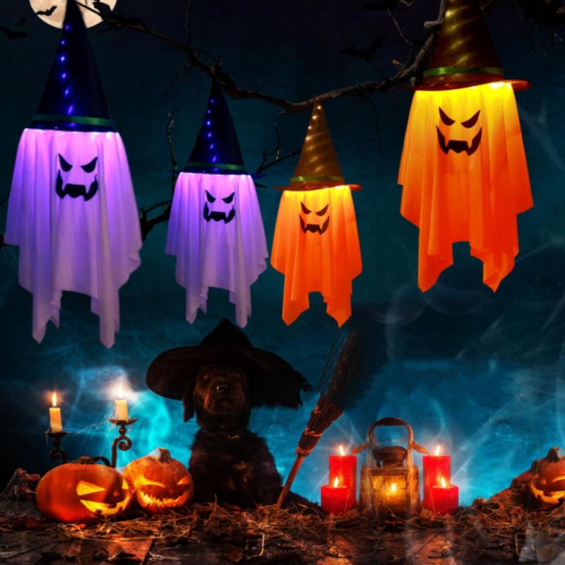 1-2PCS Halloween Glowing Pumpkin Wizard Hanging Prop for Kids Indoor Outdoor Haunted House Setup Party Scene Decor Accessories