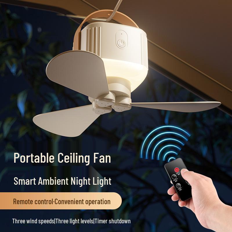 Portable Multi-Functional Ceiling Fan: Rechargeable & Remote-Controlled, Ideal for Camping & Wall/Desktop Mounting