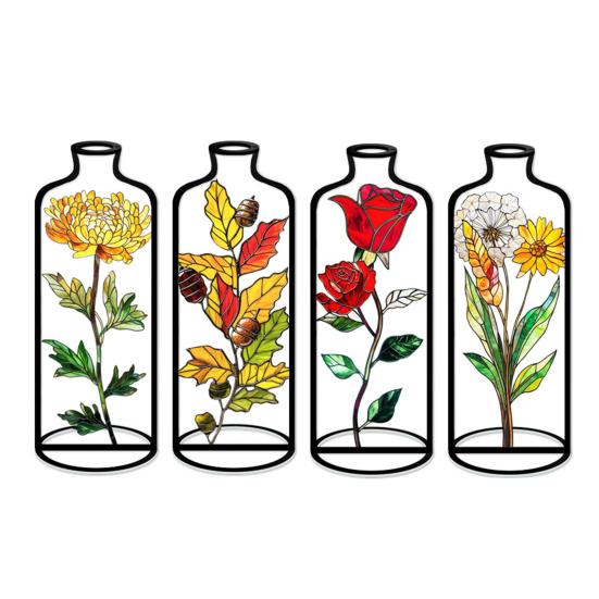 

4 Pcs Wire Flower Vases Hollow Desktop Planter with Stained Glass Floral Design Hydroponic Propagation Station Flower Holder for Home Wedding Decor C