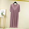 Summer Plus Size Modal V-Neck Pleated Dress - Casual Loose Short Sleeve Sleepwear