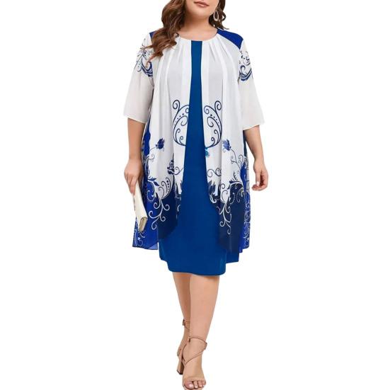 

Women s Plus Size Cape Dress with Floral Chiffon Overlay Formal Bodycon Pencil Midi Dress for Wedding Cocktail Party Work XXXXL светло-синий