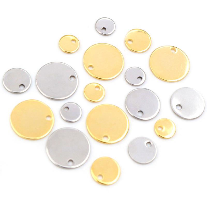 6 8 10 12 15 18 20 25mm Charms 316 Stainless Steel Gold Plated Round One Hole Charm DIY Necklace Pendant Jewelry Finding