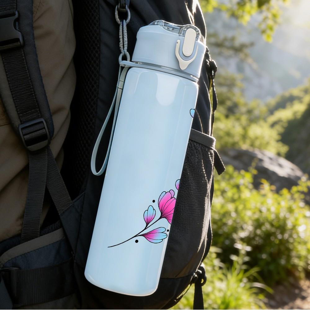 1PC Purple Lavender Branch Print 750ml Color Plastic Sports Water Bottle Leakproof Flip Straw Lid Suitable for Sports Office Home Use