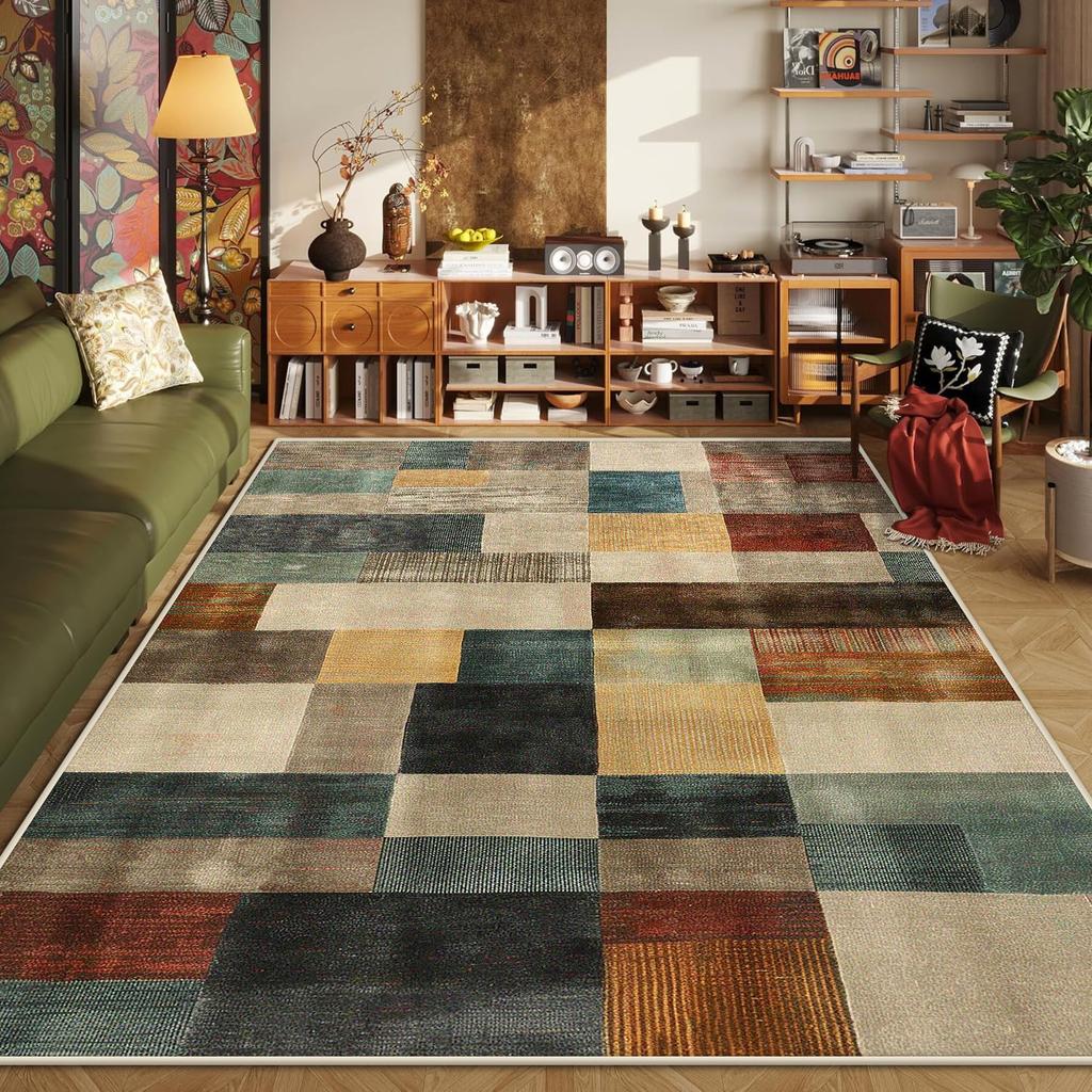 Abstract Geometric Carpets for Living Room Plush Decoration Home Retro Nordic Non-slip Floor Mat Washable Bedroom Cloakroom Rugs