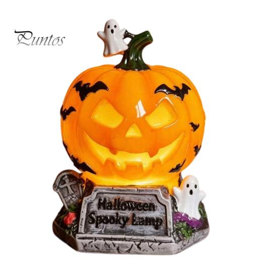 Non Dazzling Bedroom Lamp Halloween Vintage Table Lamp, Retro Resin Pumpkin Skeleton Black Cat Decorative Figurine Night Light, Gothic Bedside