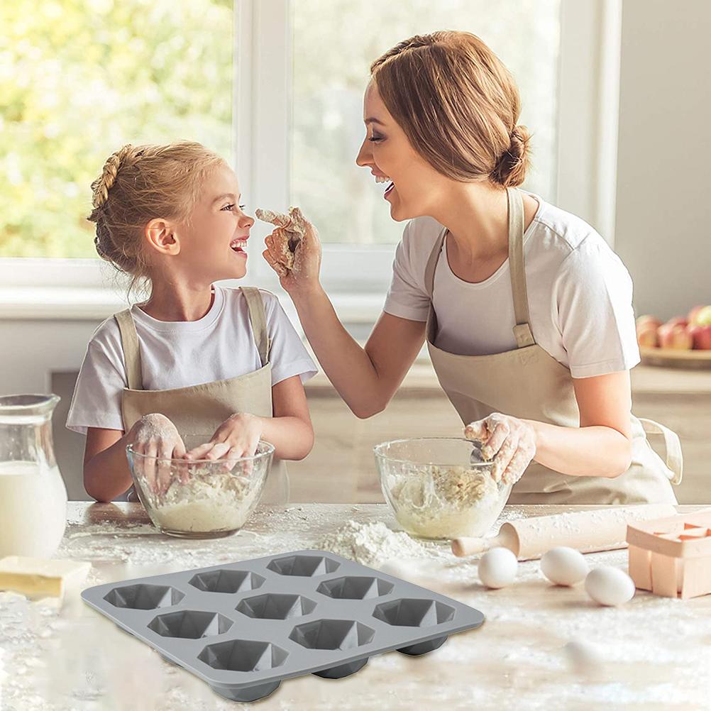 9 Cavity Diamond Silicone Cake Mold DIY Mousse Baking Pan for Dessert Grey