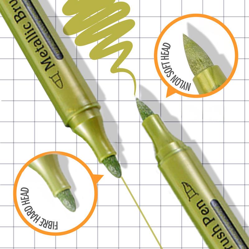 12 Colors Dual Tip Brush Metallic Paint Markers Pens Gold Silver Color Permanent Art Marker For Manga Crafts Stationery Supplies