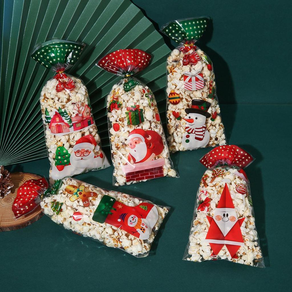 Sacchetto Caramelle di Natale Europeo e Americano - Sacchetto in Cellophane OPP per Biscotti da Forno con Filo Metallico (50 in Stock)