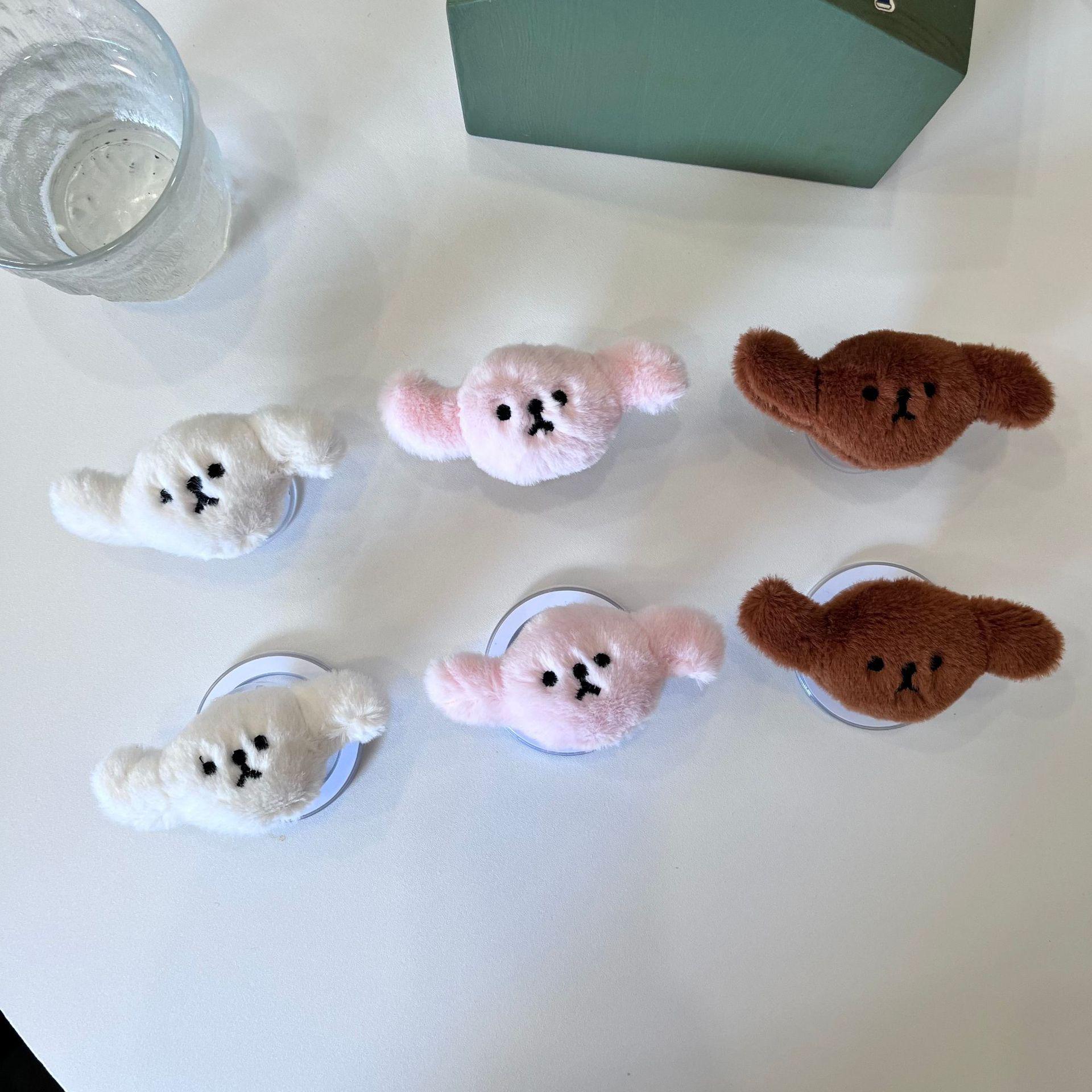 

Korean Style Plush Puppy Phone Holder - Retractable Autumn/Winter Cartoon Dog Stand Brown Dog - Clear Stand