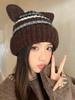 Winter Women Cute Cat Ears Stretchy Hats Fashion Warm Beanie Hat Striped Knitted Handmade Adult Cover Head Caps Casual New