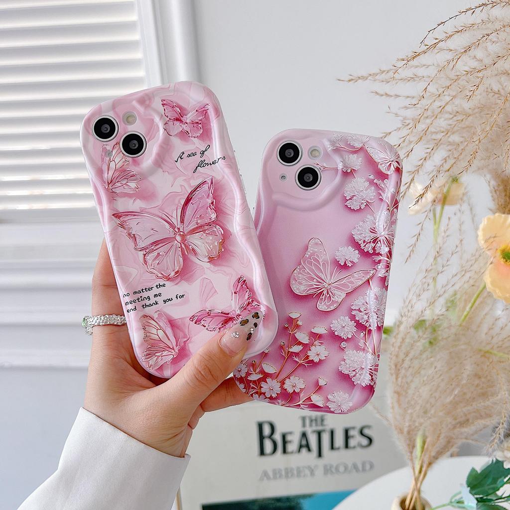 Silicone Case for Xiaomi Redmi Note 14 13 Samsung A56 A26 A36 Oppo A3 A5 Pro Tecno Spark 30C Funda Cartoon Butterfly Flowers Cover Soft TPU Bumper
