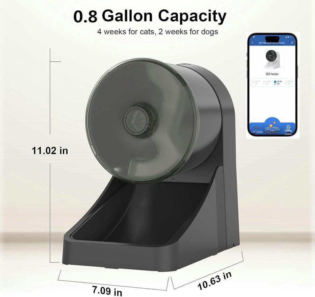 2026 Smart Pet Feeder: Automatic Food Dispenser for Cats & Dogs with Mobile Remote Control for Timed Feeding.