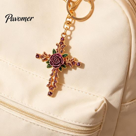 Rhinestone Rose Keychain Retro Keychain, Golden Plated Alloy Key Ring for Holder Men Women, Pendant Handbags Backpacks Decoration Women Handbag Charm