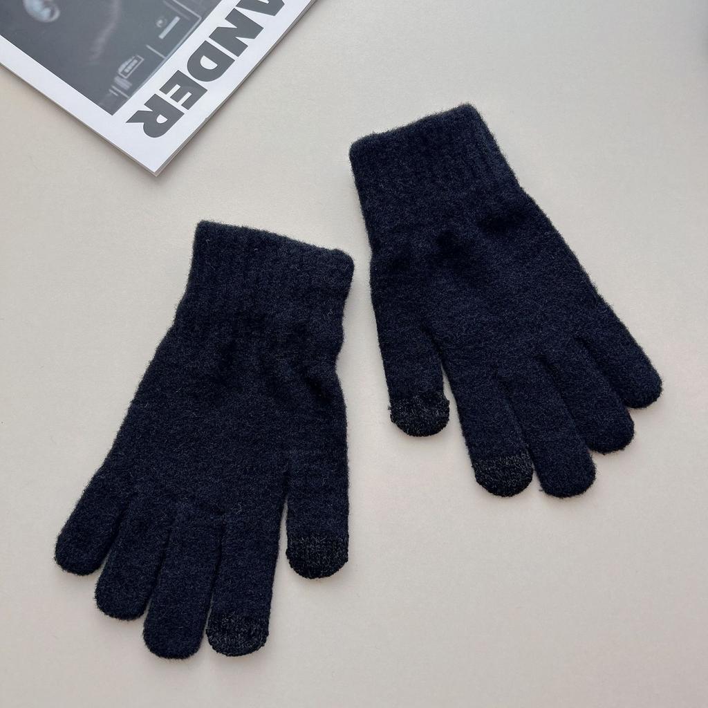 Autumn and Winter Men's Solid Color Knitted Gloves Winter Cycling Warm Men and Women Five Finger Touch Screen Knitted Gloves