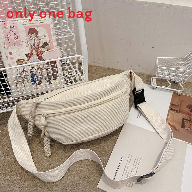 Casual Korean Style Cotton Corduroy Crossbody Bag With Zipper Closure For Daily Use